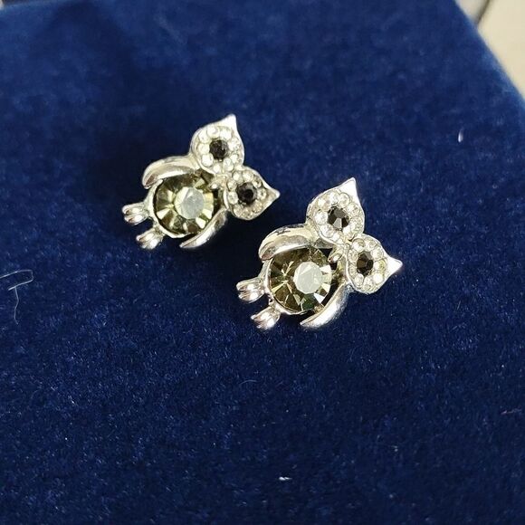 Owl Rhinestone Earrings   - Picture 2 of 4